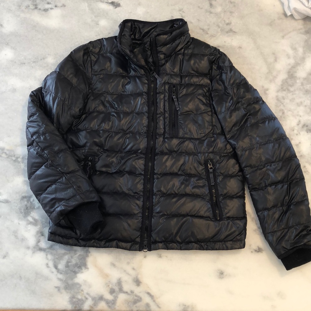 Jcrew retail used black puffer jacket coat long sleeve . Size small.